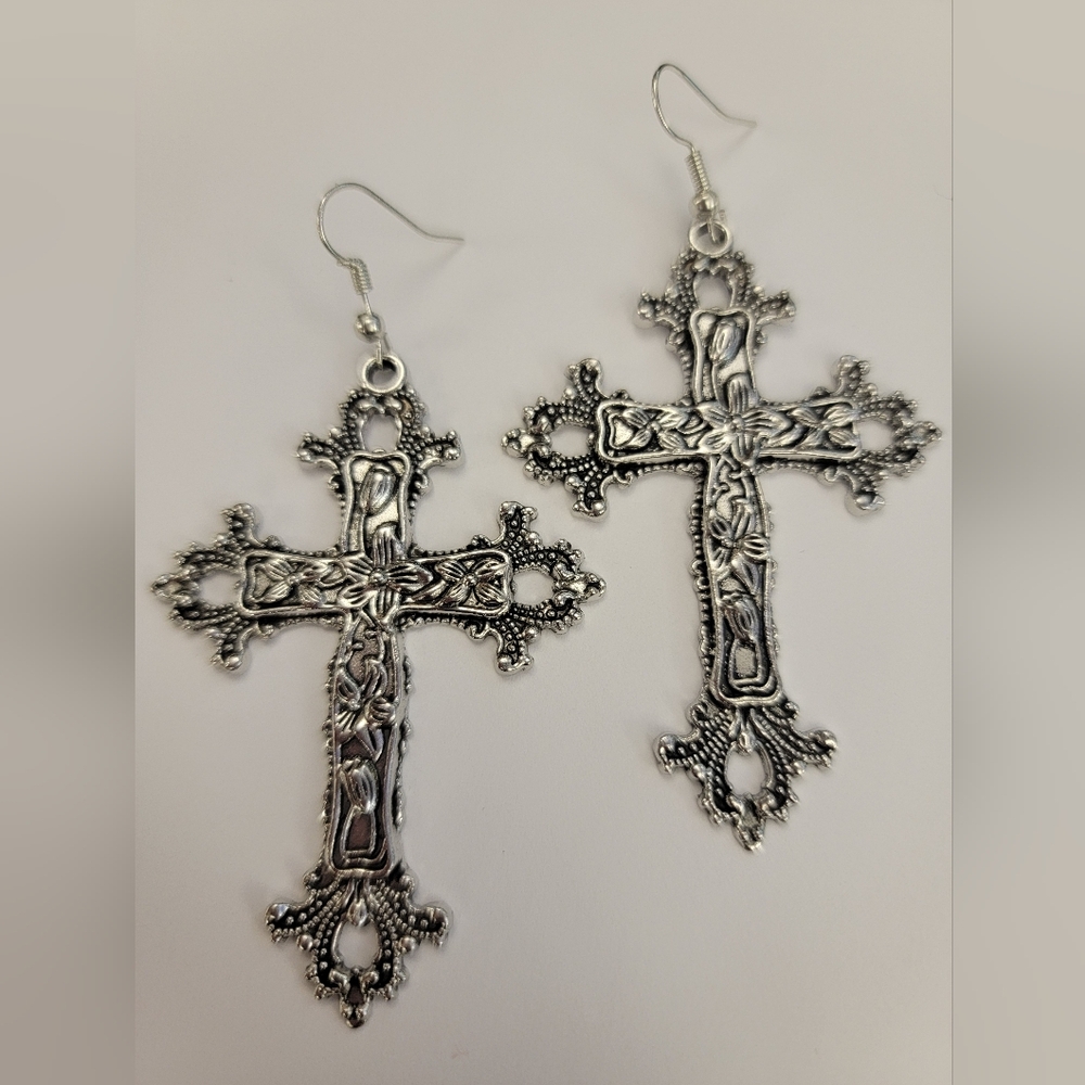 Silver Cross Dangle Earrings